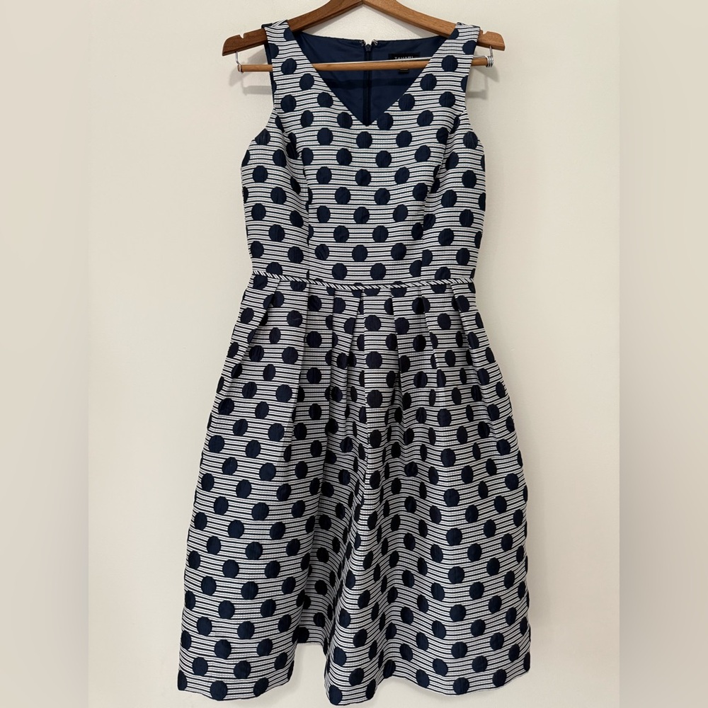 Tahari by Arthur Levine Navy Polka Dot Sleeveless a-line Dress in size 4